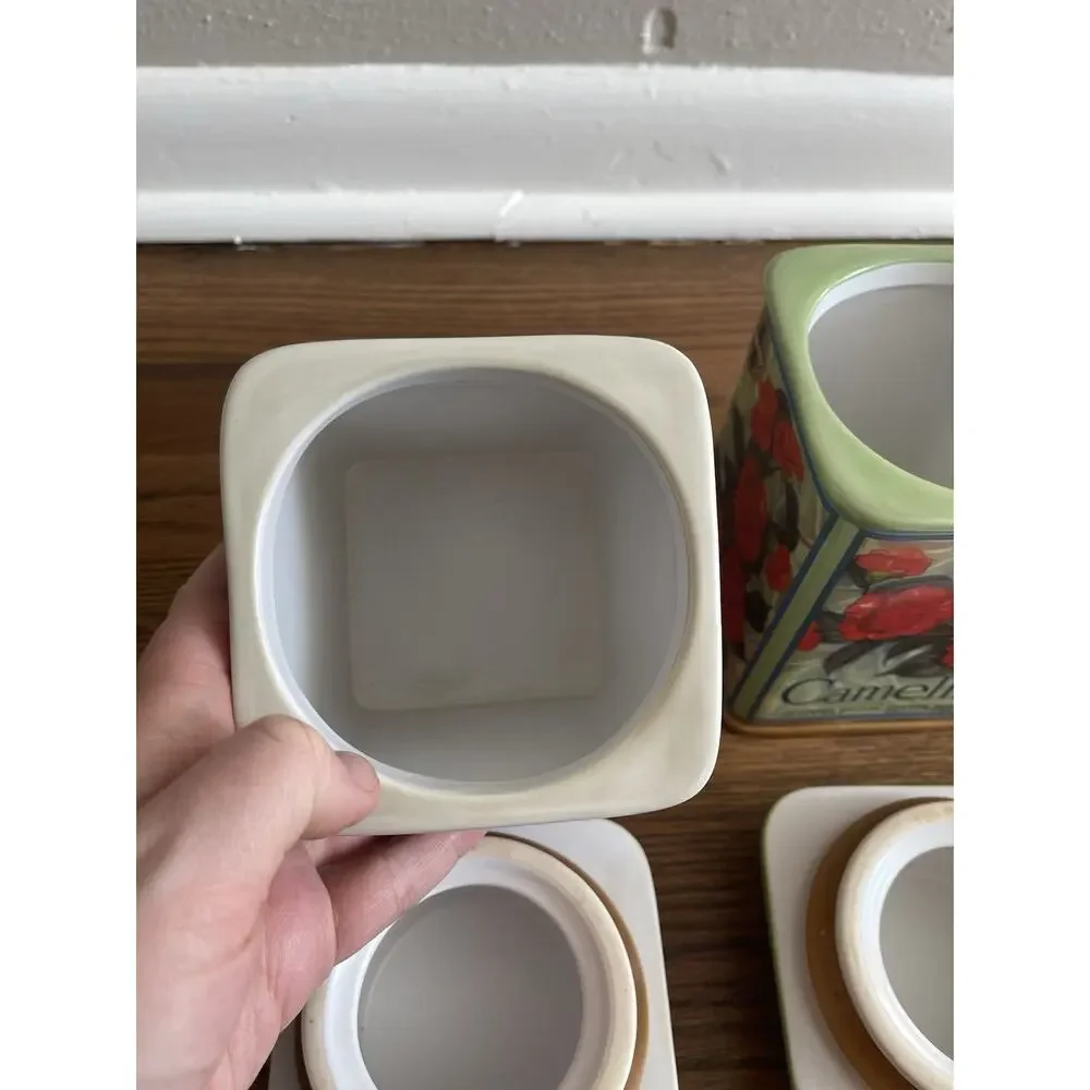 SET OF 3 ONEIDA VINTAGE LABEL COLLECTION CERAMIC CANISTERS Venice Cove Camellia